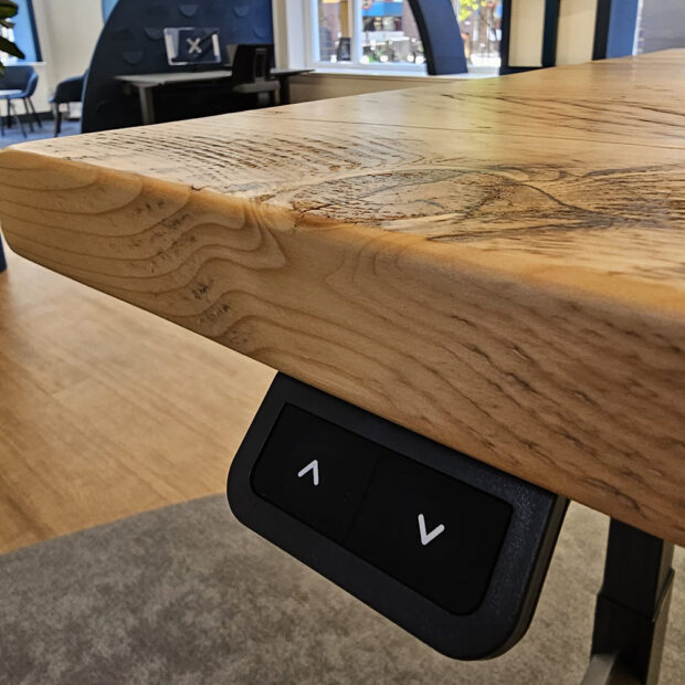 Height Adjustable Desk with Reclaimed Scaffold Top